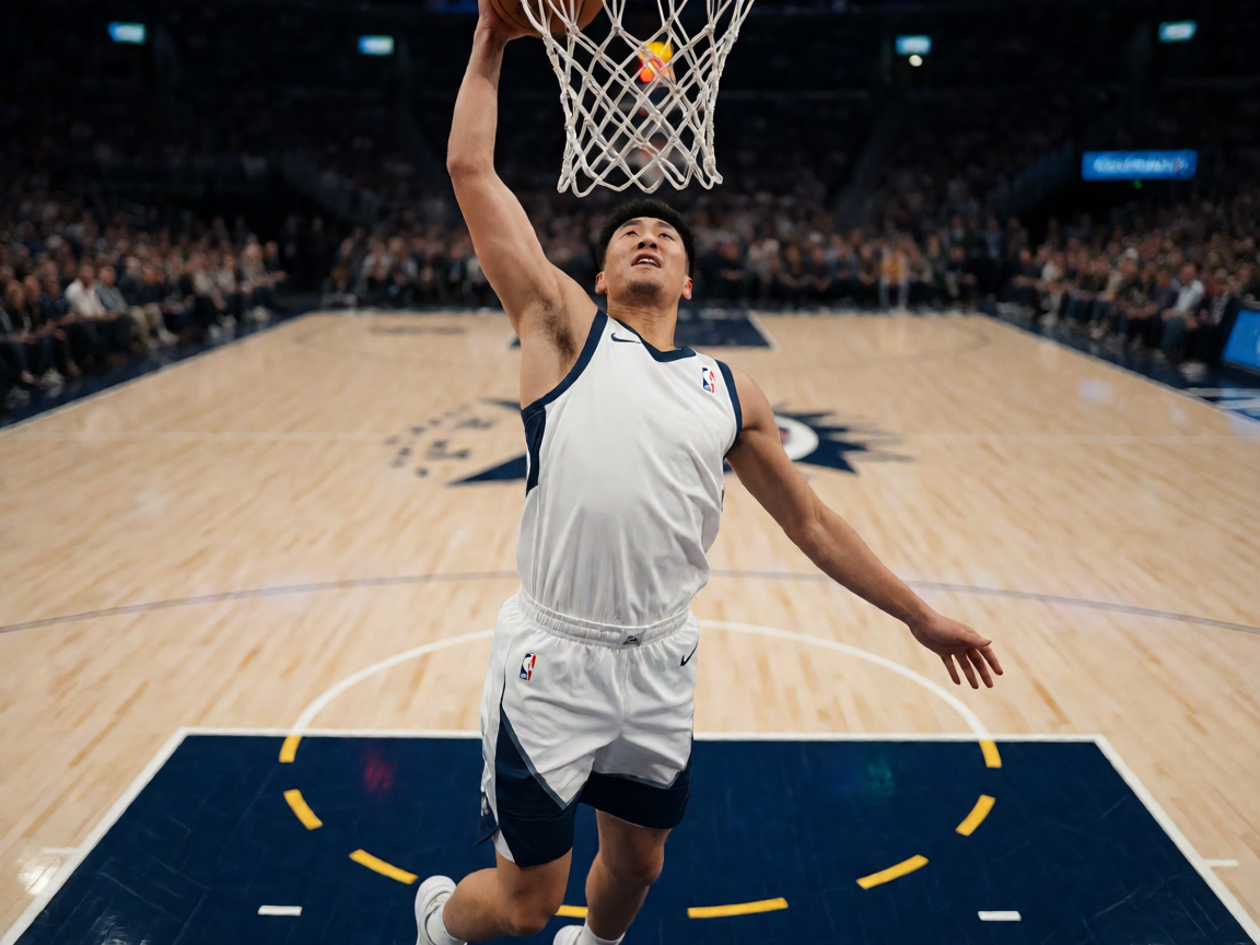 篮球比赛NBA赛场，球员扣篮精彩瞬间